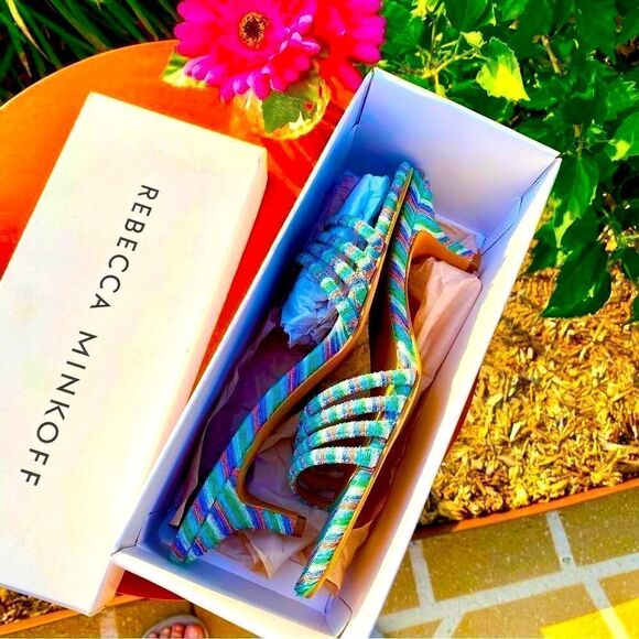 NEW REBECCA MINKOFF DECKLYNN METALLIC RAINBOW KITTEN-HEEL MULES 9M - Picture 13 of 15